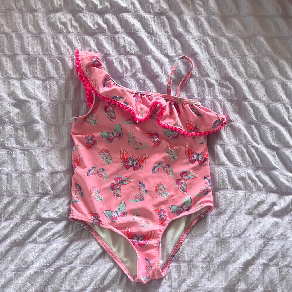 Charming Pink Butterfly Kids Swimwear
